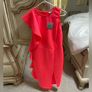 Neon Pink ASOS Knee Length Cocktail Dress with Ruffle Detail